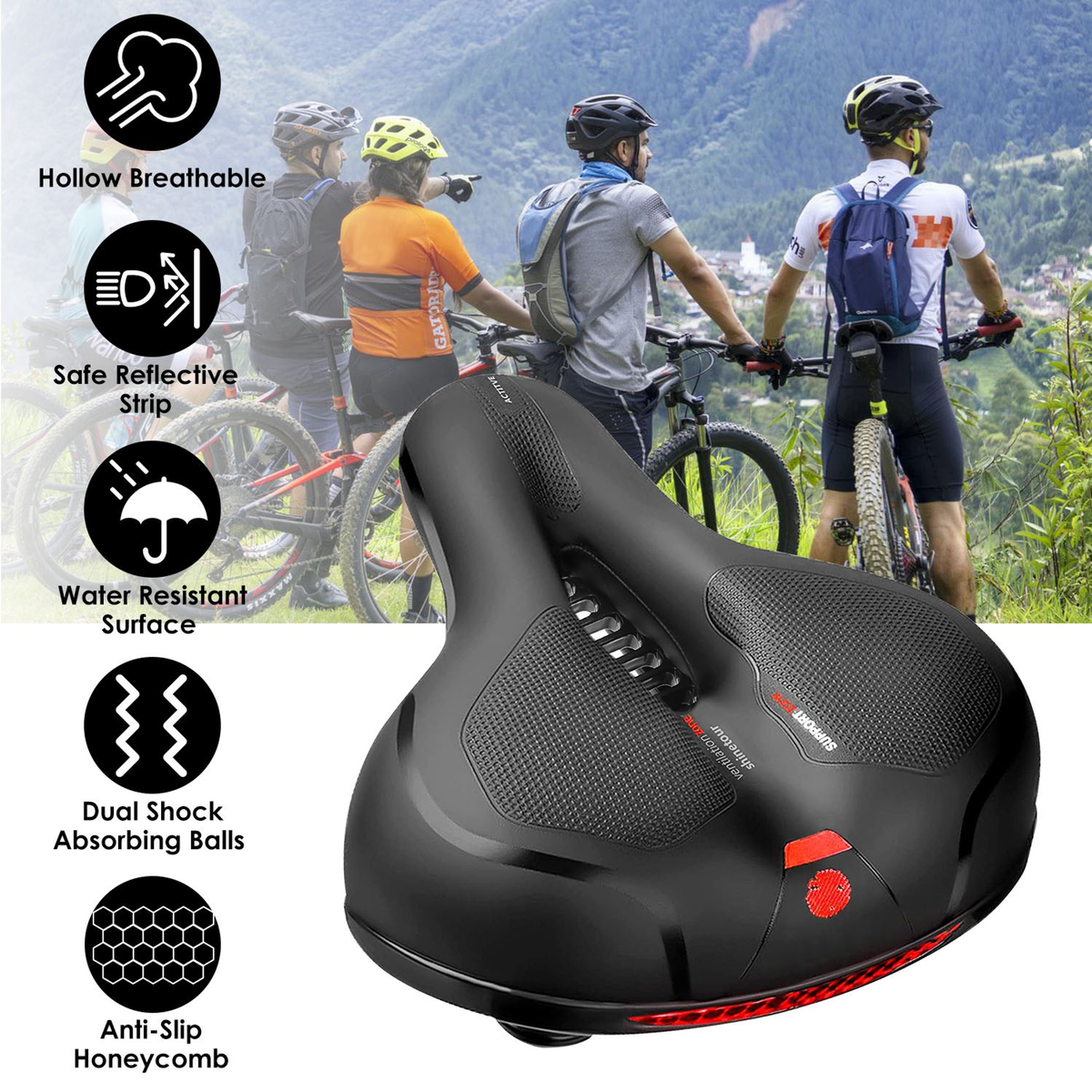 Comfortable Padded Bike Seat with Reflective Strip