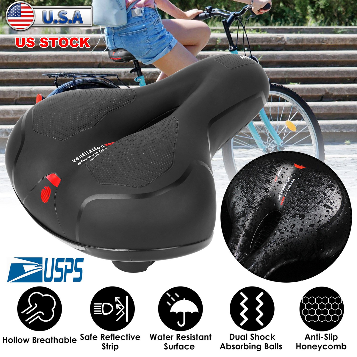 Comfortable Padded Bike Seat with Reflective Strip