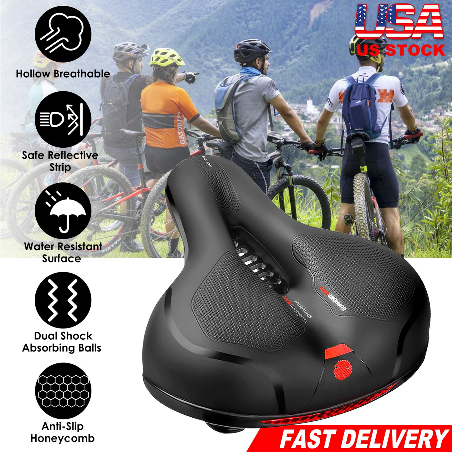 Comfortable Padded Bike Seat with Reflective Strip
