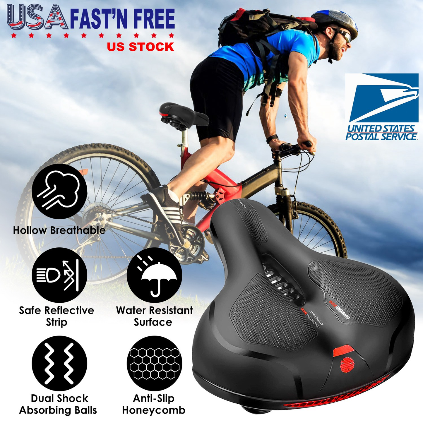Comfortable Padded Bike Seat with Reflective Strip
