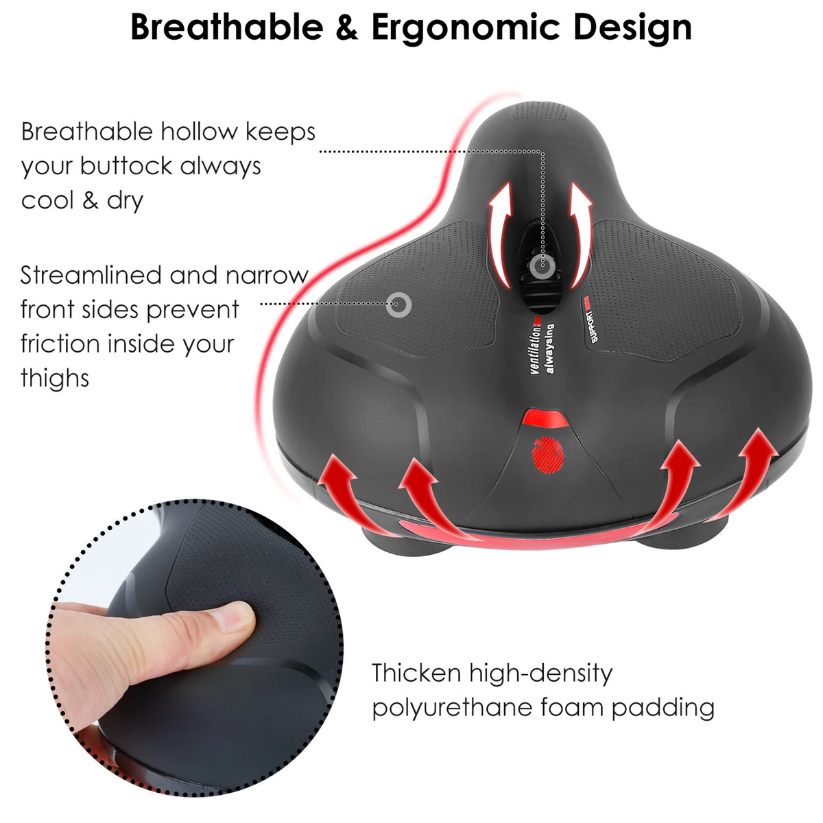Comfortable Padded Bike Seat with Reflective Strip