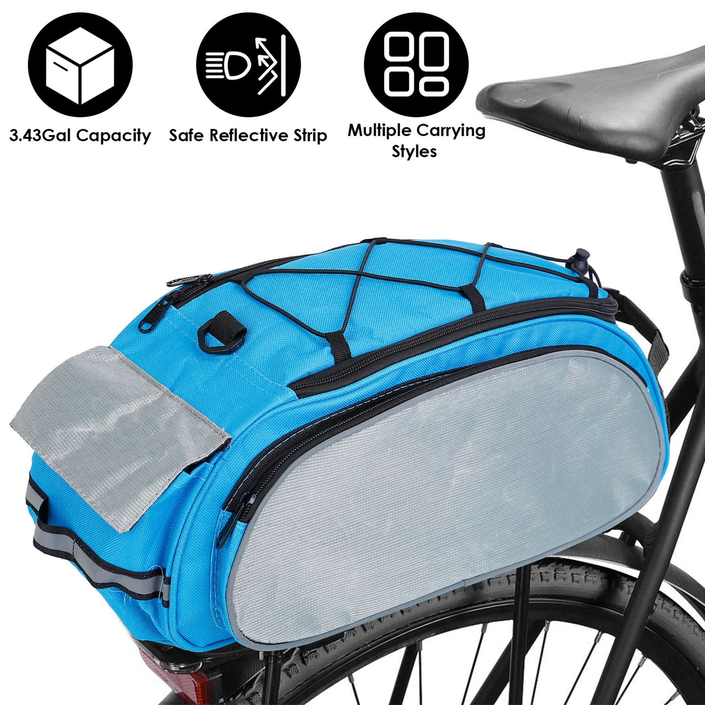 Bicycle Rear Seat Carrier Bag with Reflective Straps