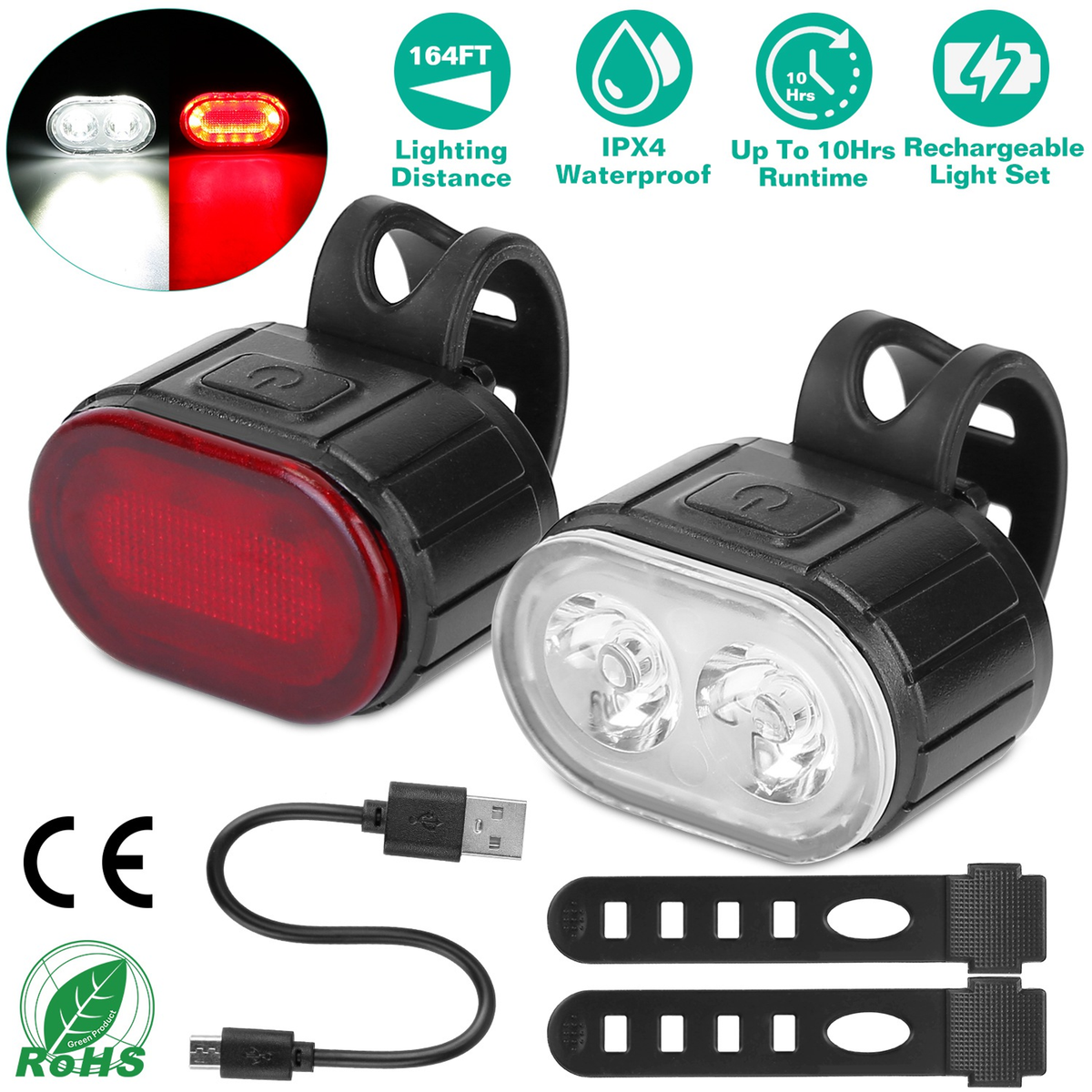 Rechargeable Bike Headlight and Taillight Set