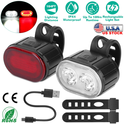 Rechargeable Bike Headlight and Taillight Set