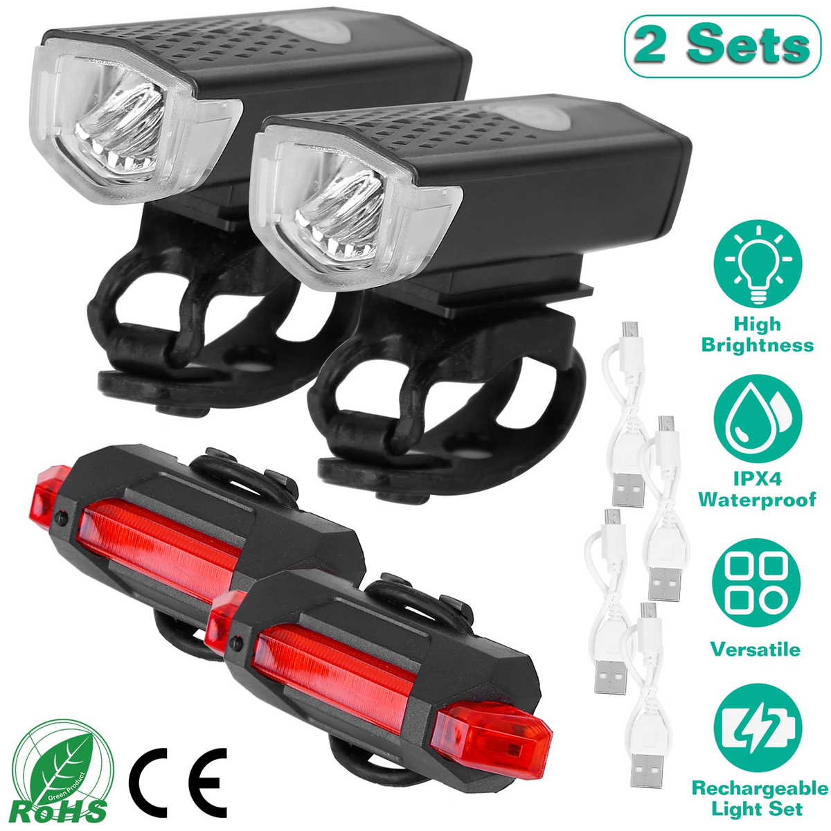 LED Bicycle Head and Tail Light Set