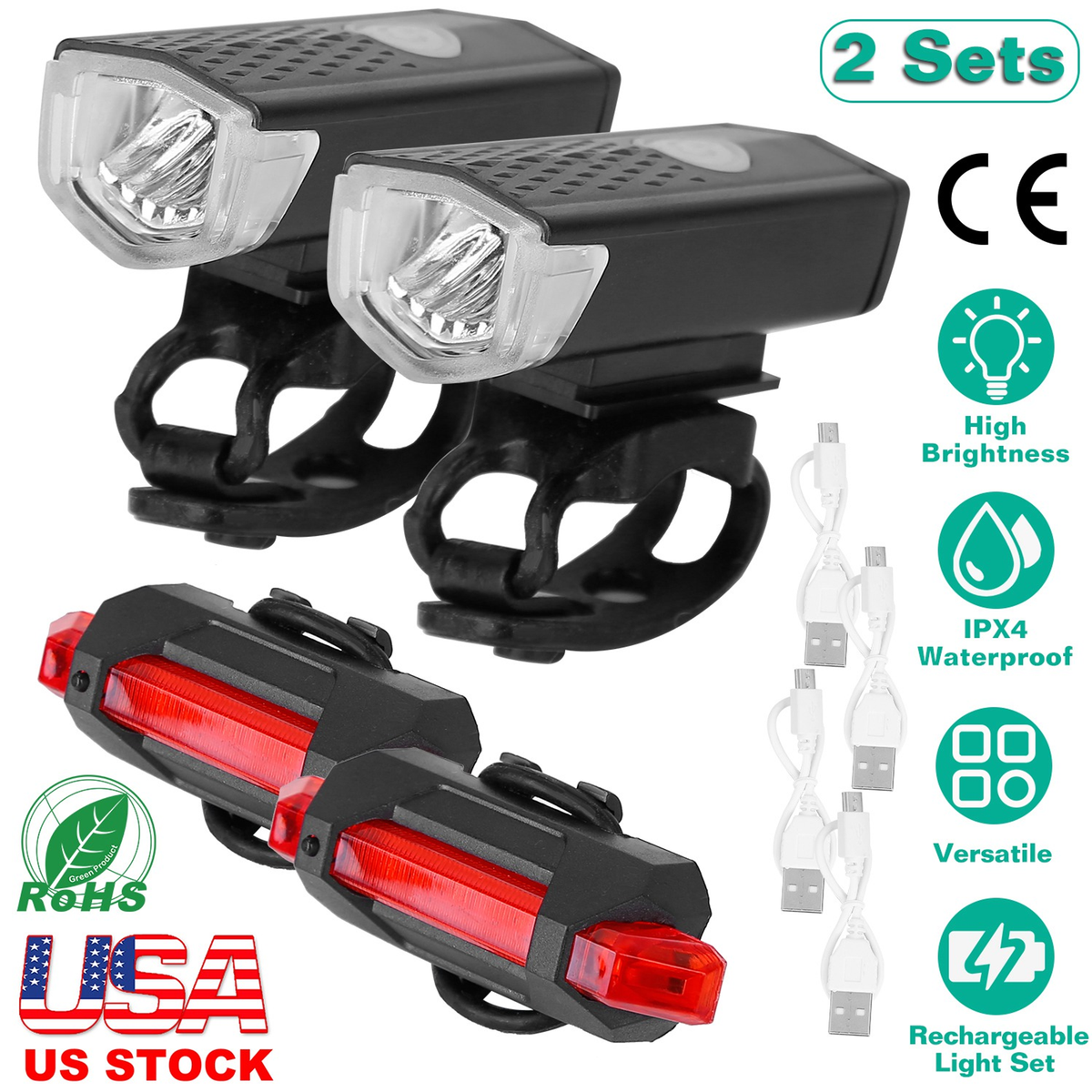 LED Bicycle Head and Tail Light Set