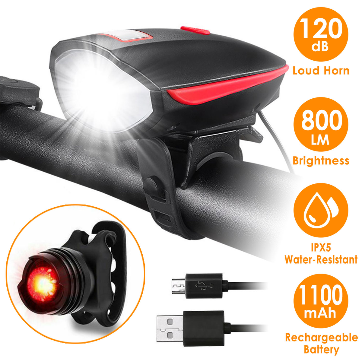 IPX5 Waterproof Bike Light Set