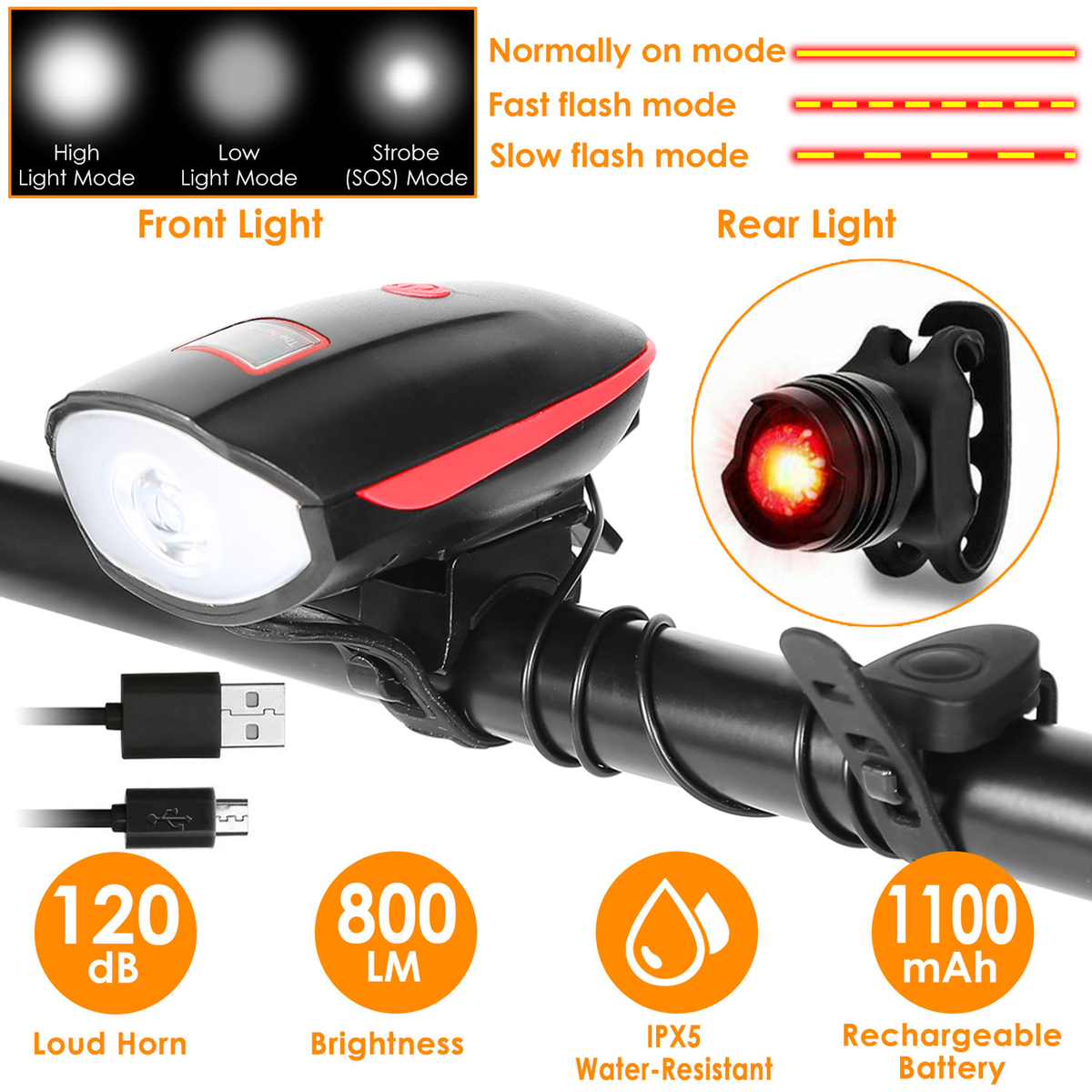 IPX5 Waterproof Bike Light Set