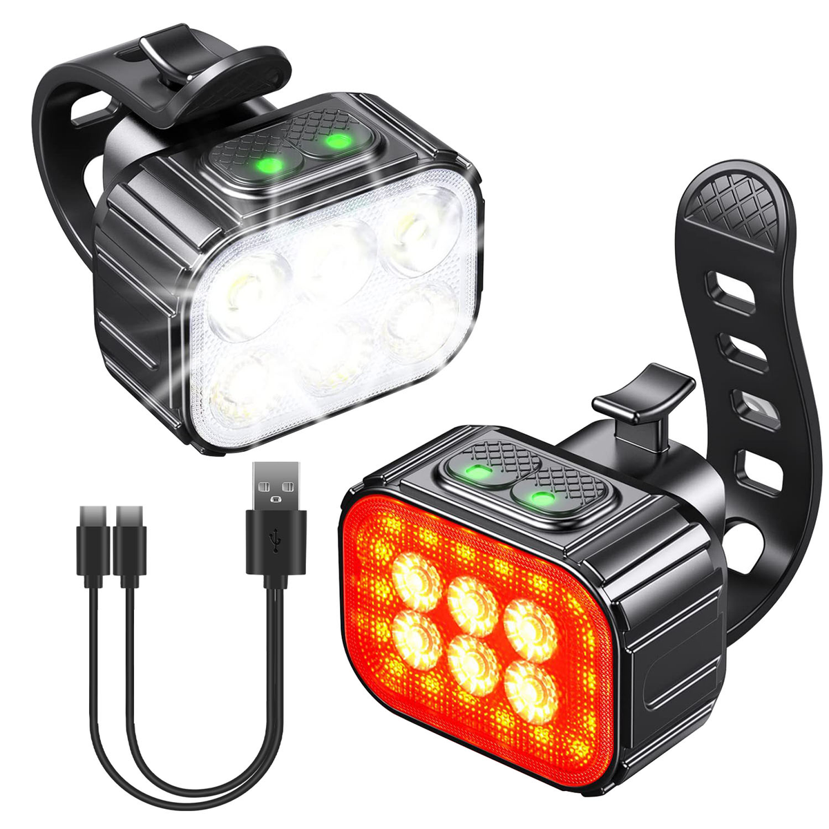 Rechargeable Bike Headlight and Taillight Set, IP65