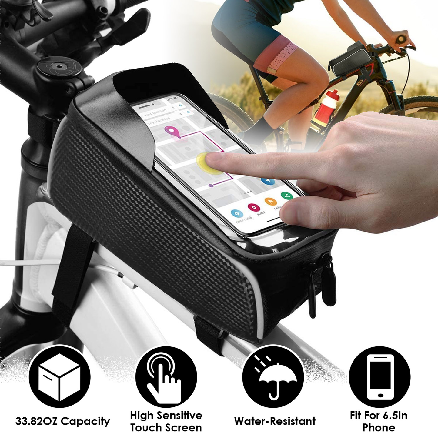 Bike Front Frame Bag with Phone Window