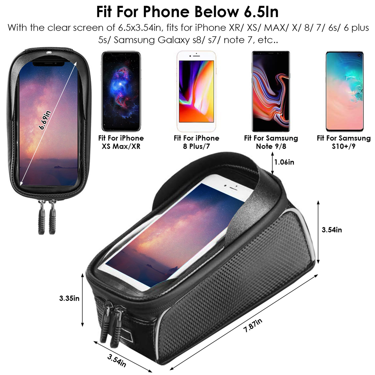 Bike Front Frame Bag with Phone Window