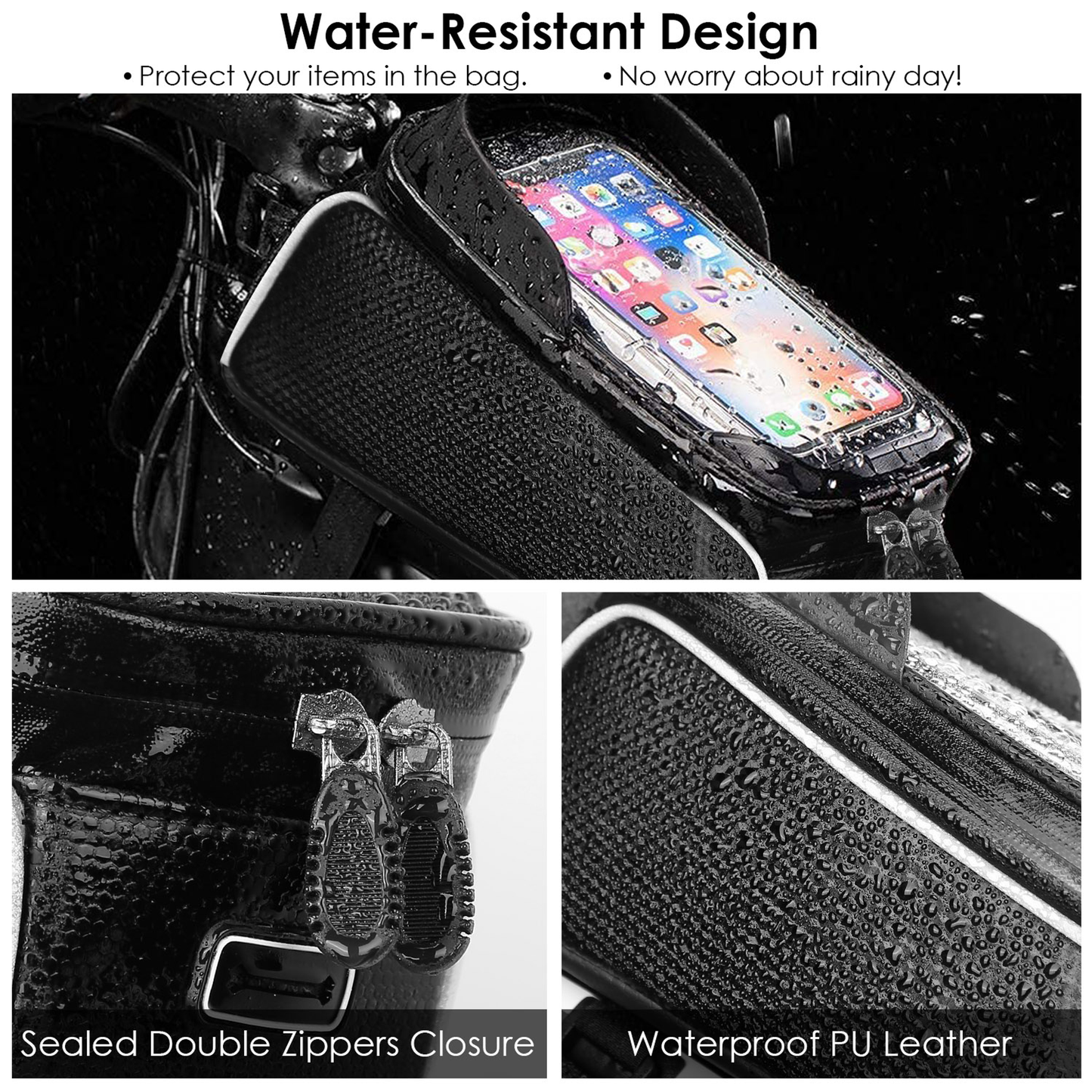 Bike Front Frame Bag with Phone Window
