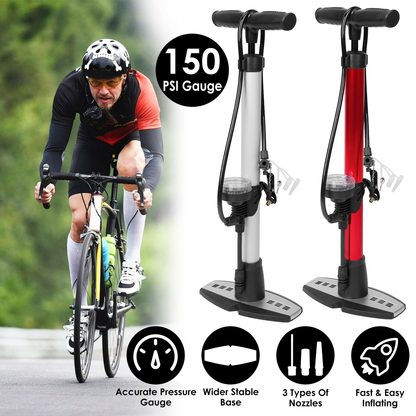Mini Bike Pump with Gauge and T-Handle, Red
