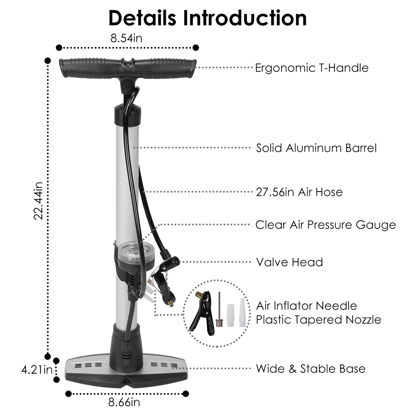 Mini Bike Pump with Gauge and T-Handle, Red