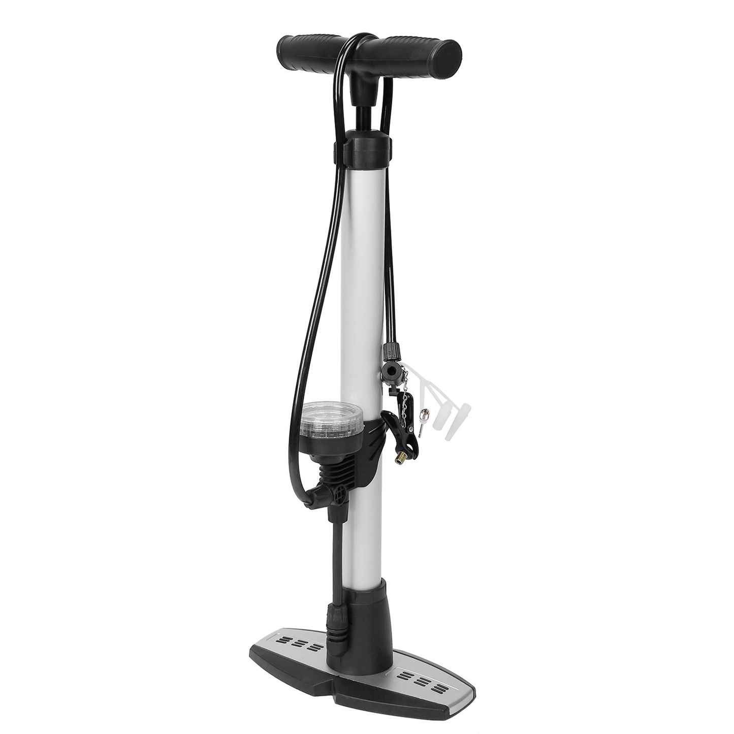 Mini Bike Pump with Gauge and T-Handle, Silver