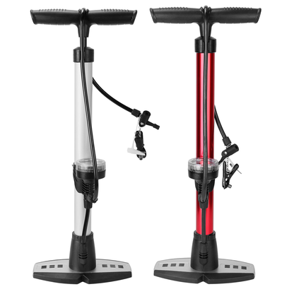 Mini Bike Pump with Gauge and T-Handle, Silver