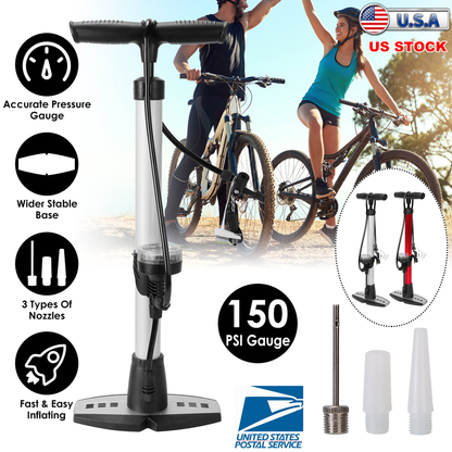 Mini Bike Pump with Gauge and T-Handle, Silver