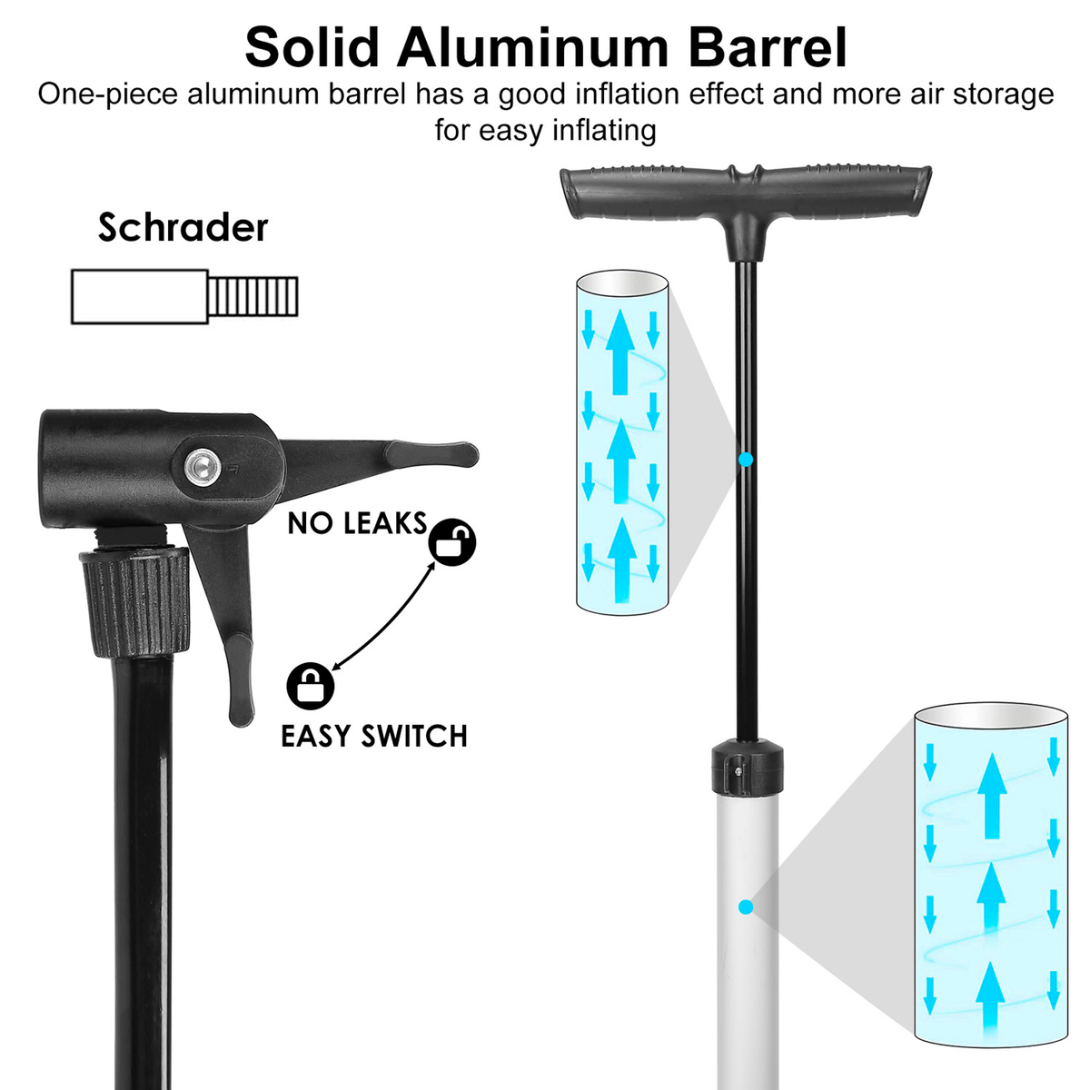 Mini Bike Pump with Gauge and T-Handle, Silver