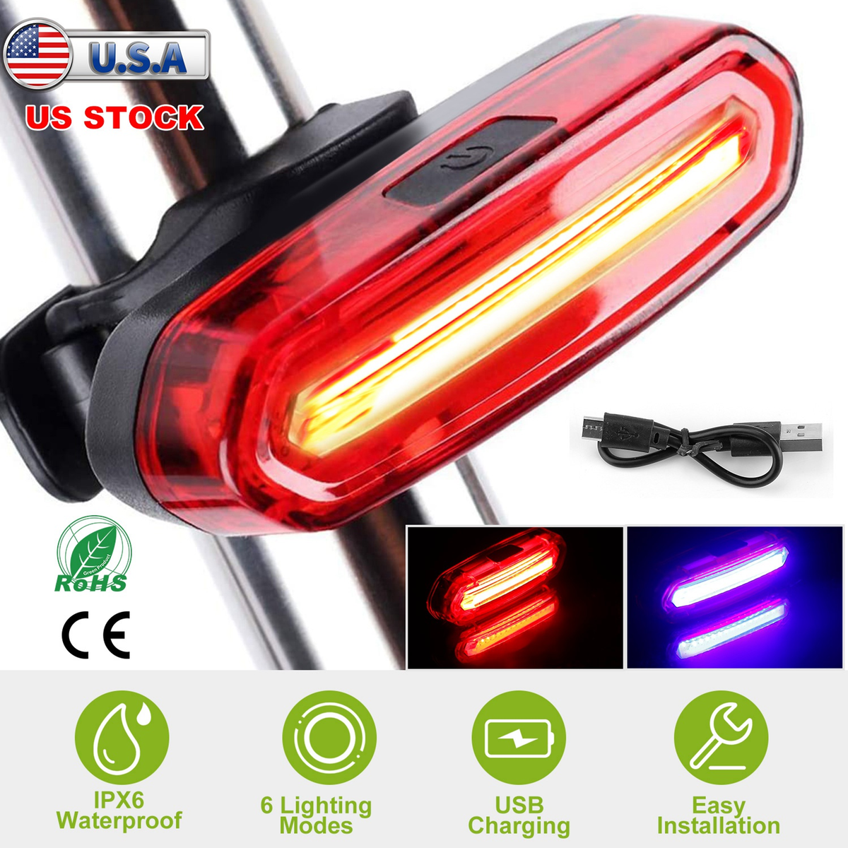 Waterproof USB Rechargeable LED Bike Taillight