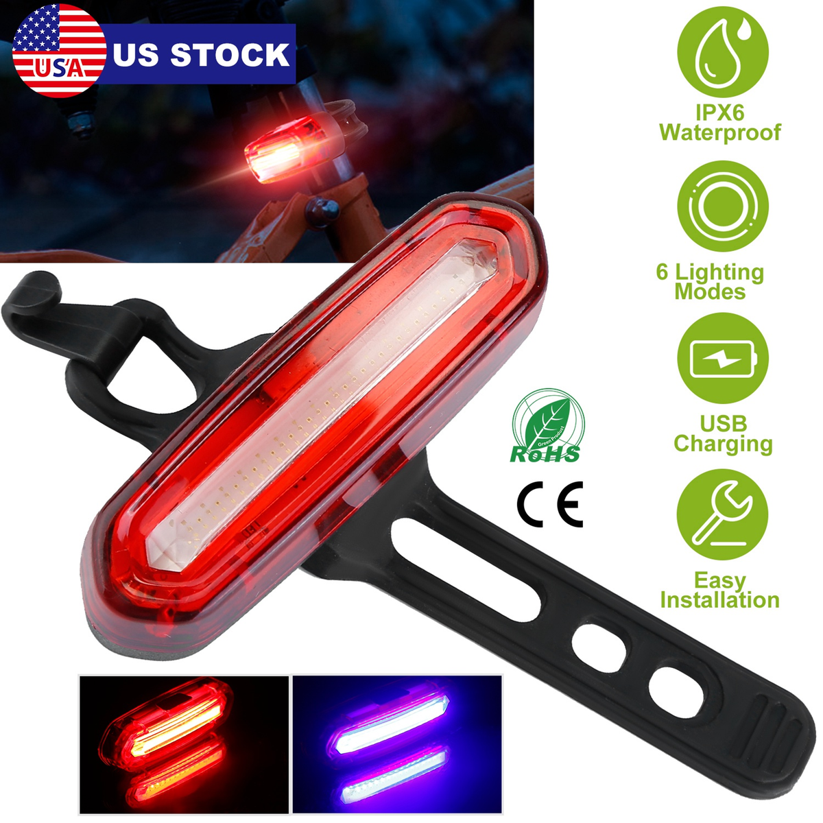 Waterproof USB Rechargeable LED Bike Taillight