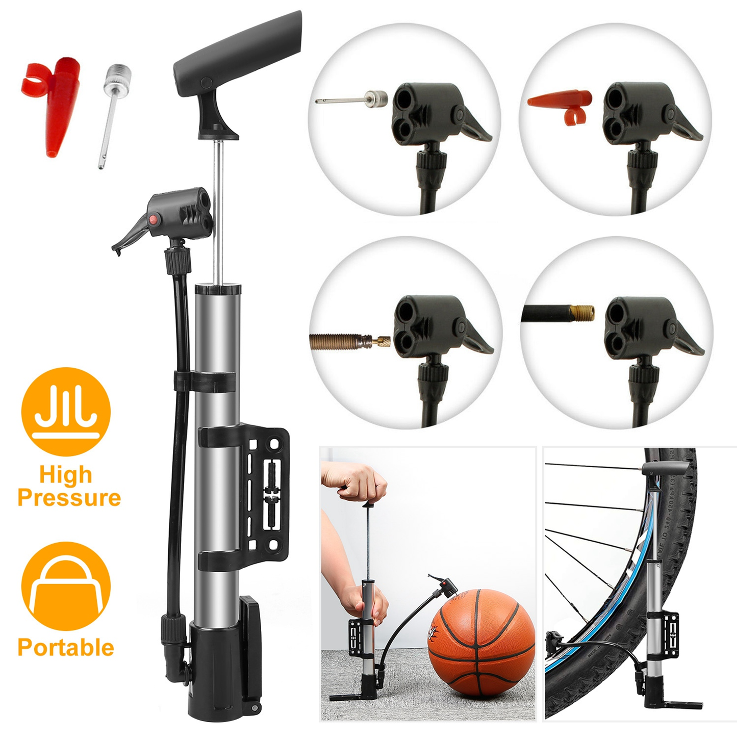 Mini Bike Pump Portable for Bikes and Sports Balls