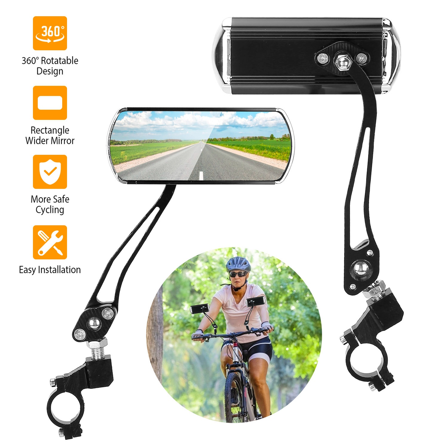Bike Handlebar Rearview Mirrors, 360-Degree, Pair