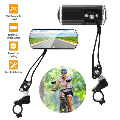 Bike Handlebar Rearview Mirrors, 360-Degree, Pair