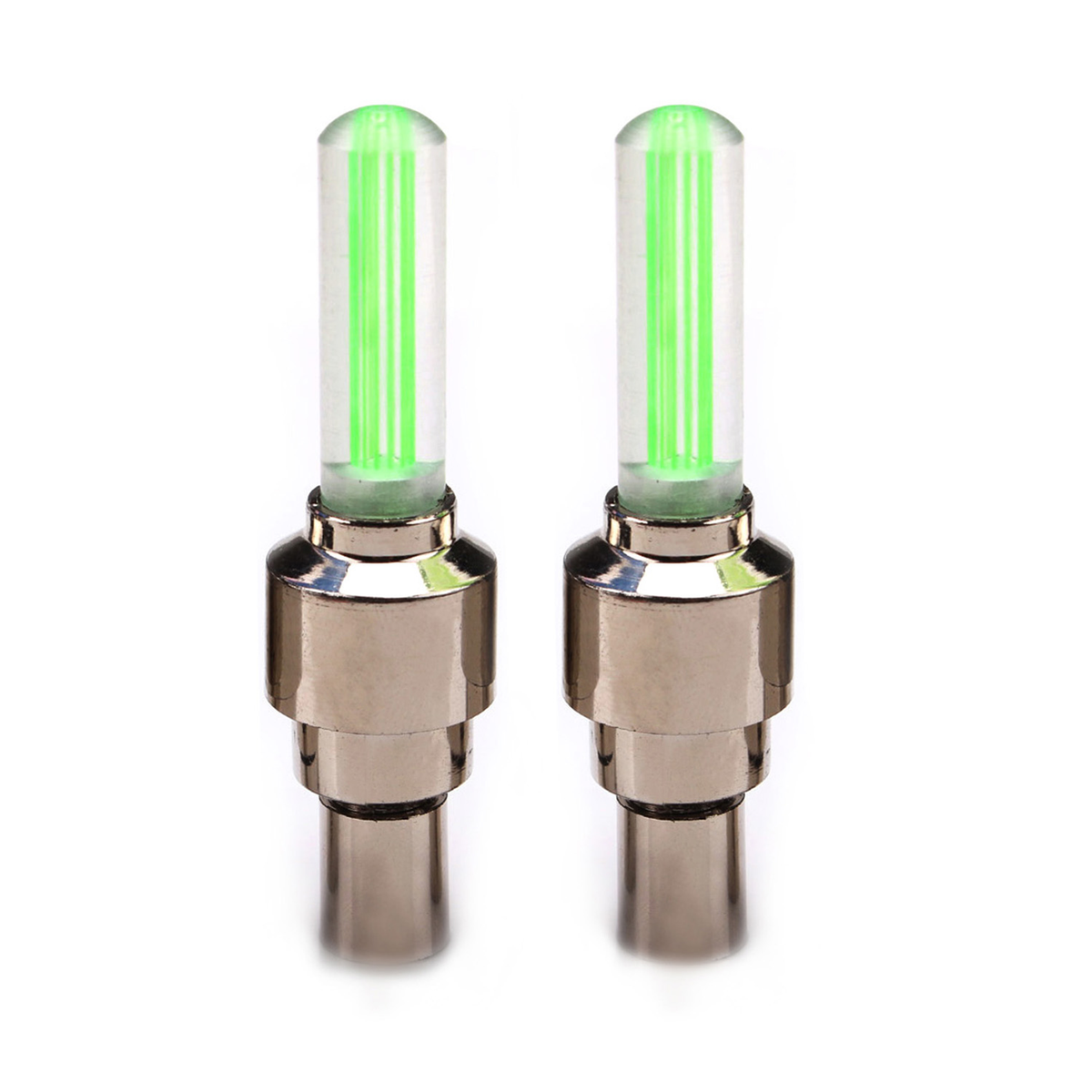 LED Bike Wheel Valve Cap Lights, Green (2-Pack)
