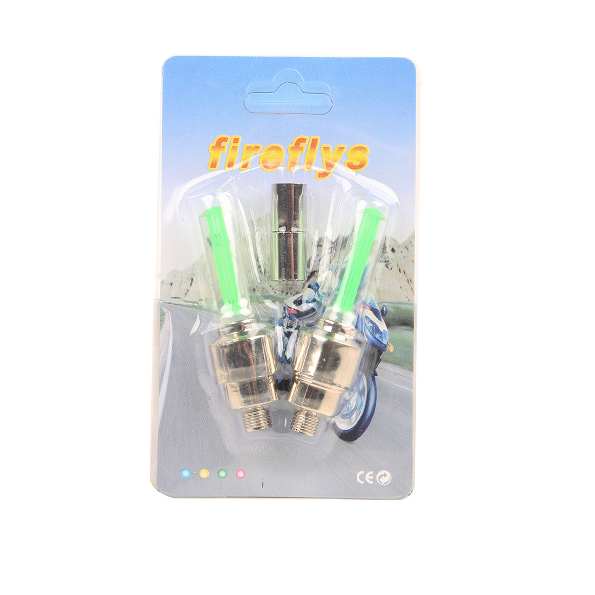 LED Bike Wheel Valve Cap Lights, Green (2-Pack)