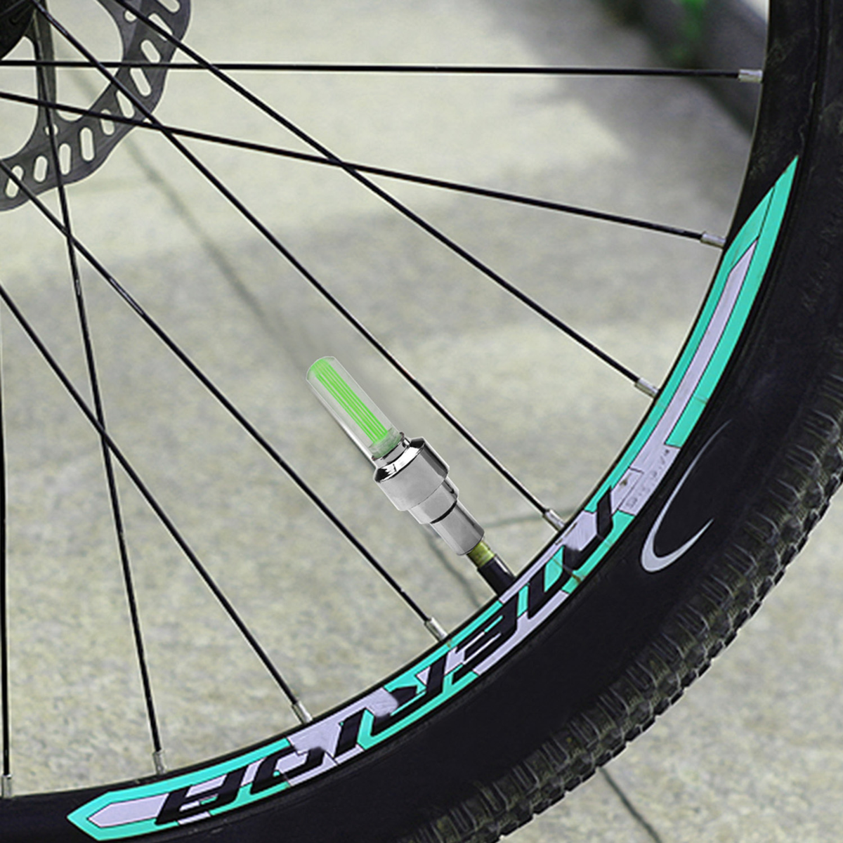 LED Bike Wheel Valve Cap Lights, Green (2-Pack)