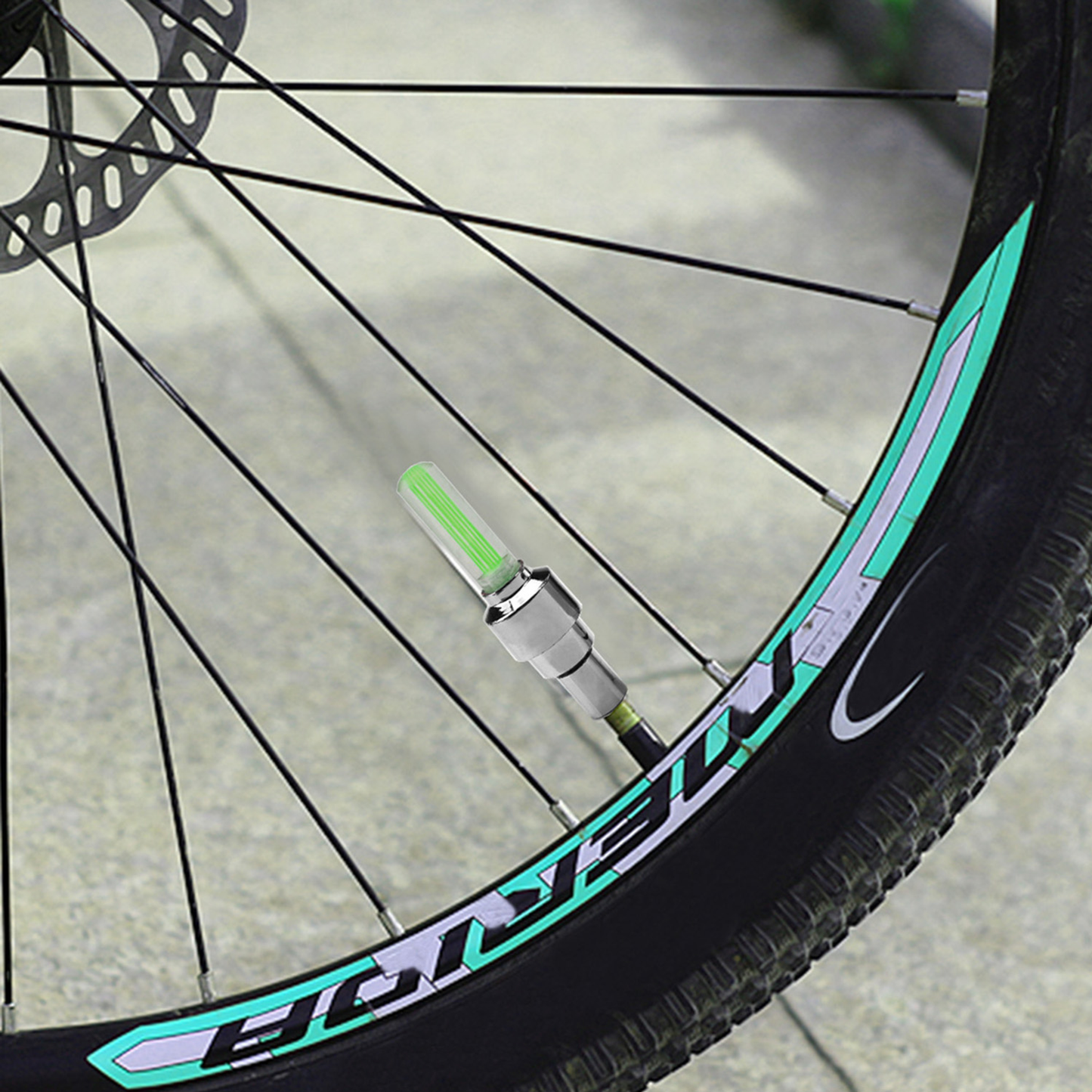 LED Bike Wheel Valve Cap Lights, Green (2-Pack)