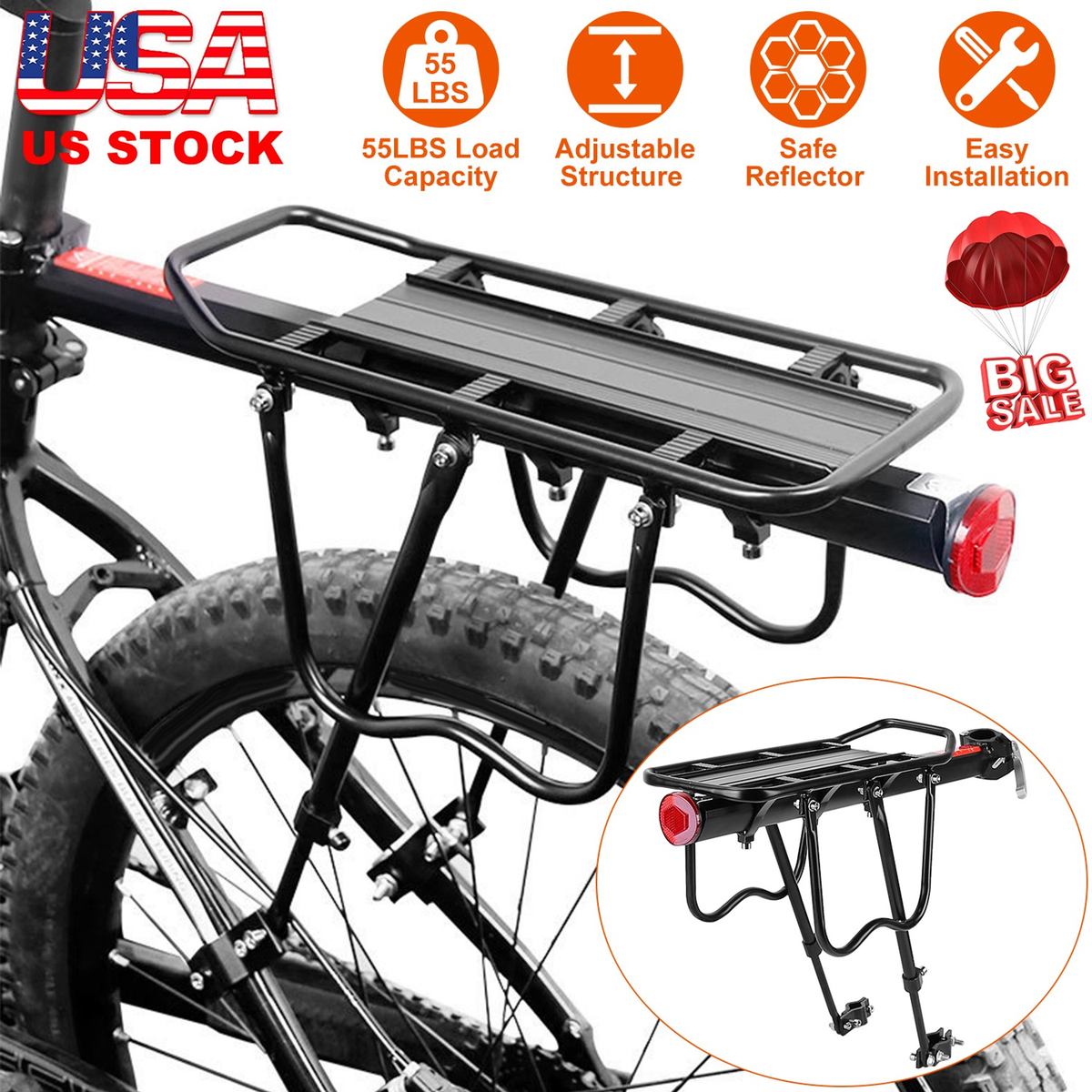 Adjustable Rear Bike Cargo Rack Aluminum