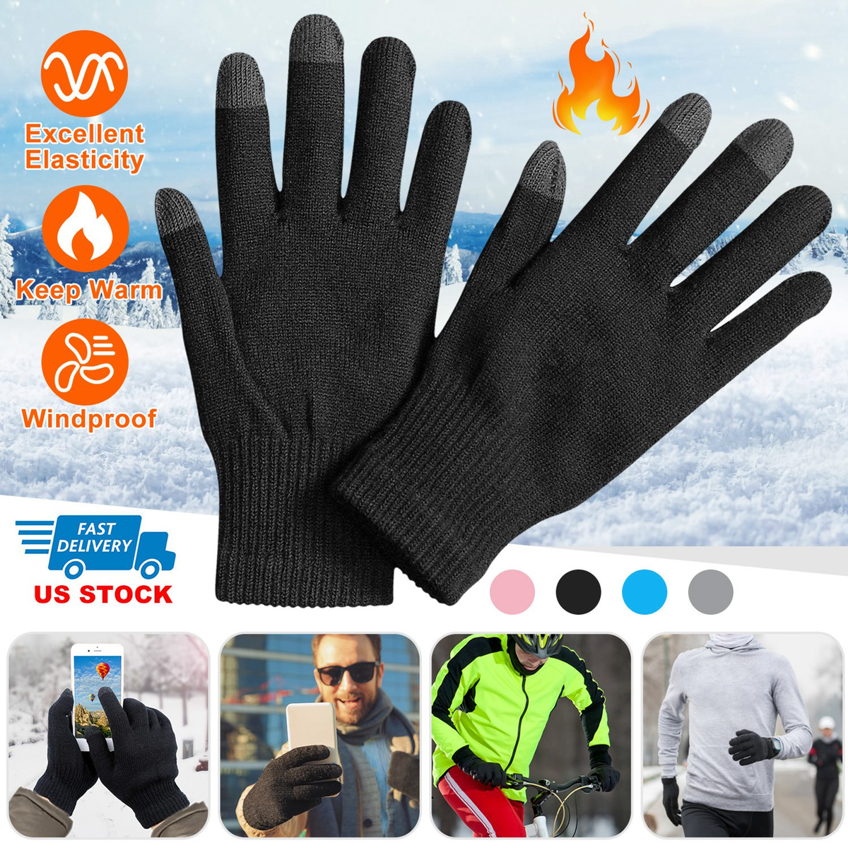 Unisex Winter Knit Touchscreen Gloves