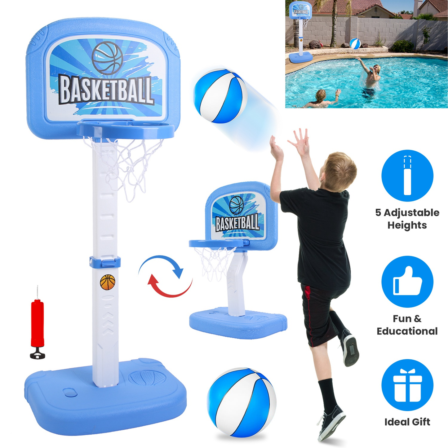 2-in-1 Poolside Basketball Hoop Game Set