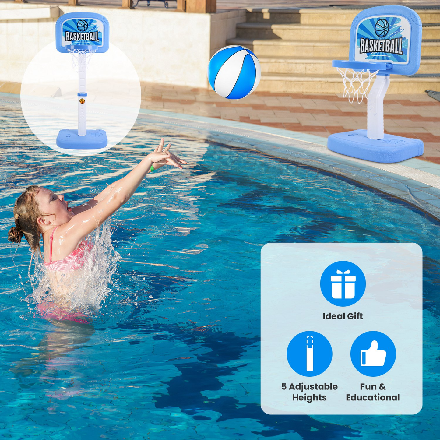 2-in-1 Poolside Basketball Hoop Game Set