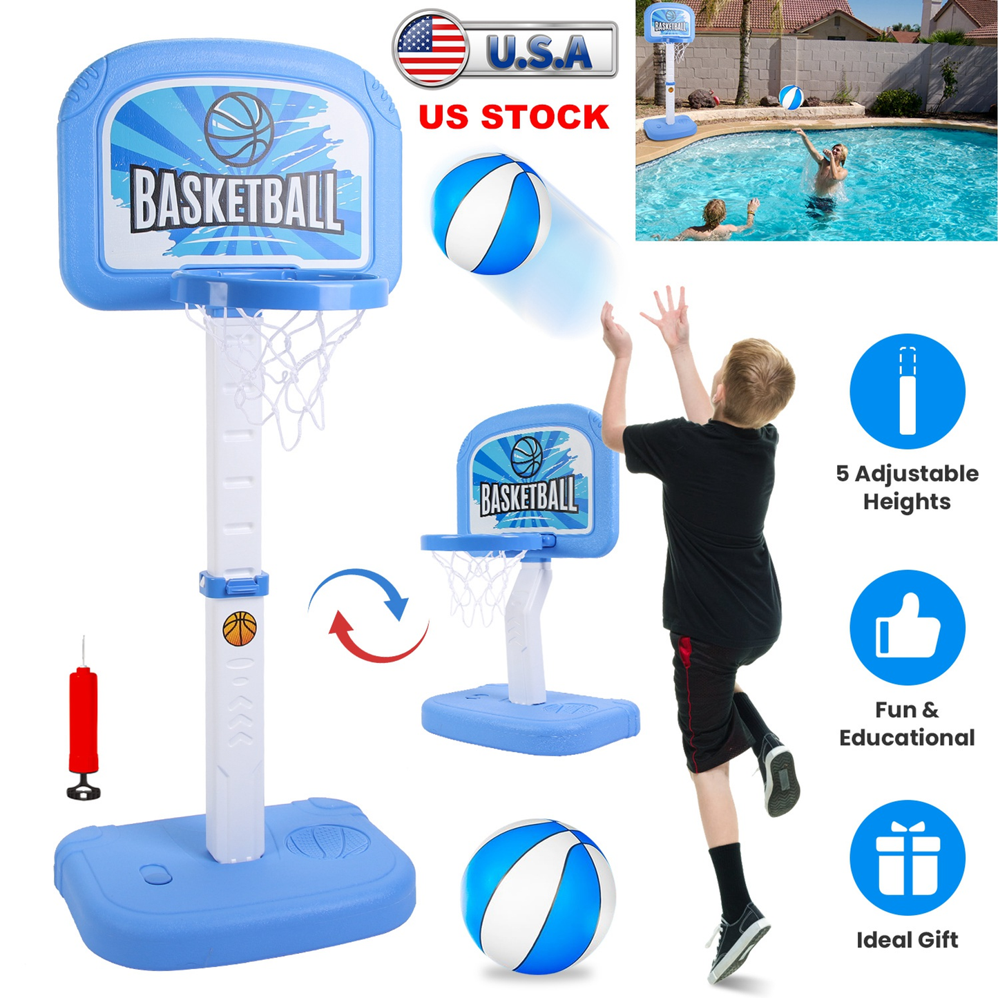 2-in-1 Poolside Basketball Hoop Game Set