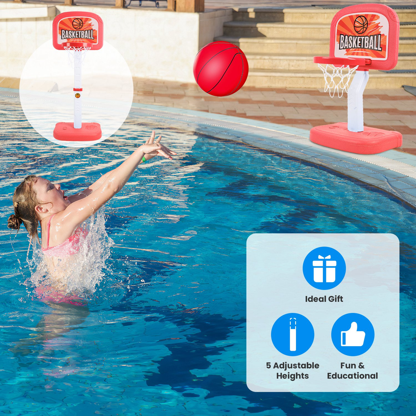 2-in-1 Poolside Basketball Game Set (Red)