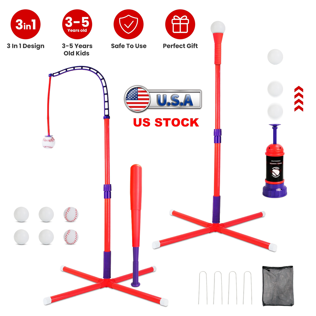 3-in-1 Baseball Toy Set for Kids