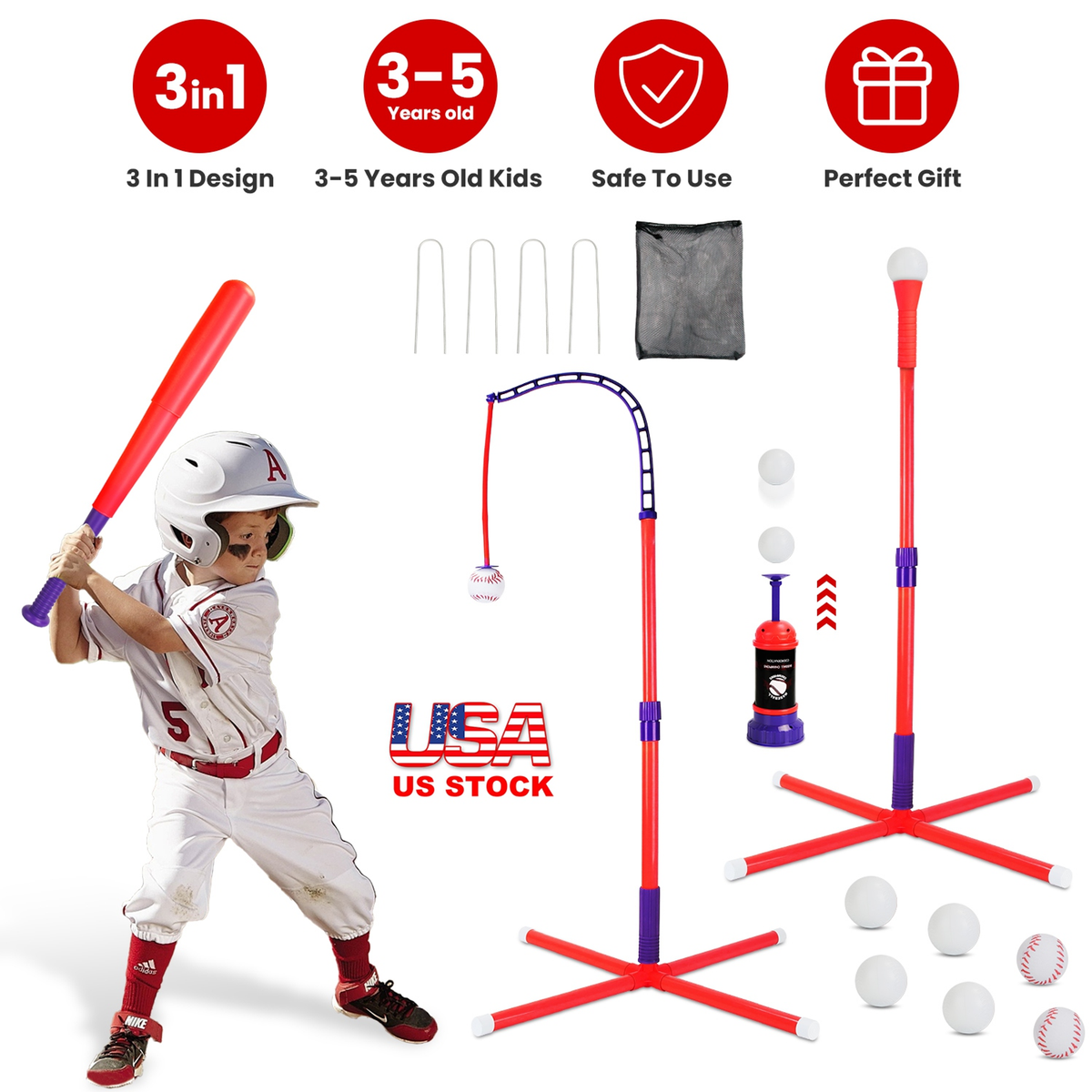 3-in-1 Baseball Toy Set for Kids