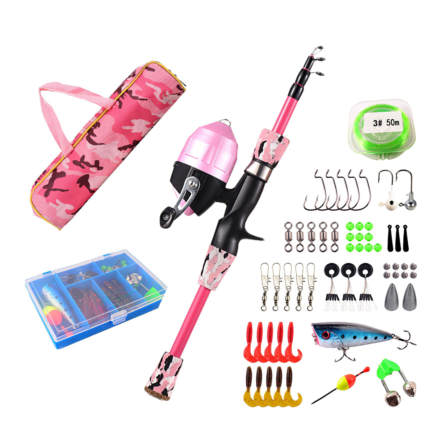 Kids Fishing Pole Set 4 ft Telescopic - Pink
