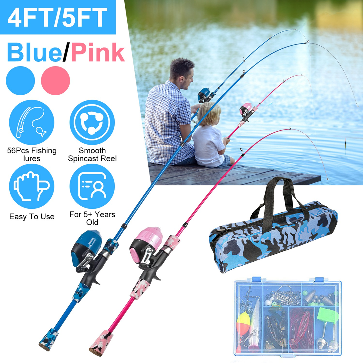 Kids Fishing Pole Set 4 ft Telescopic - Pink
