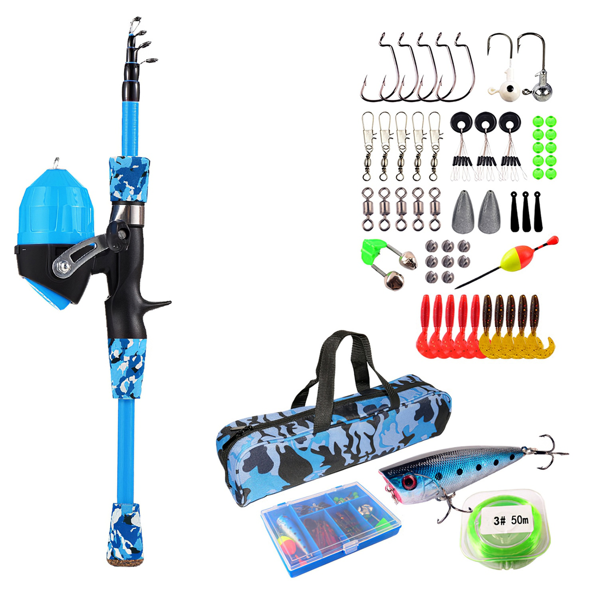Kids Telescopic Fishing Pole Set, Blue