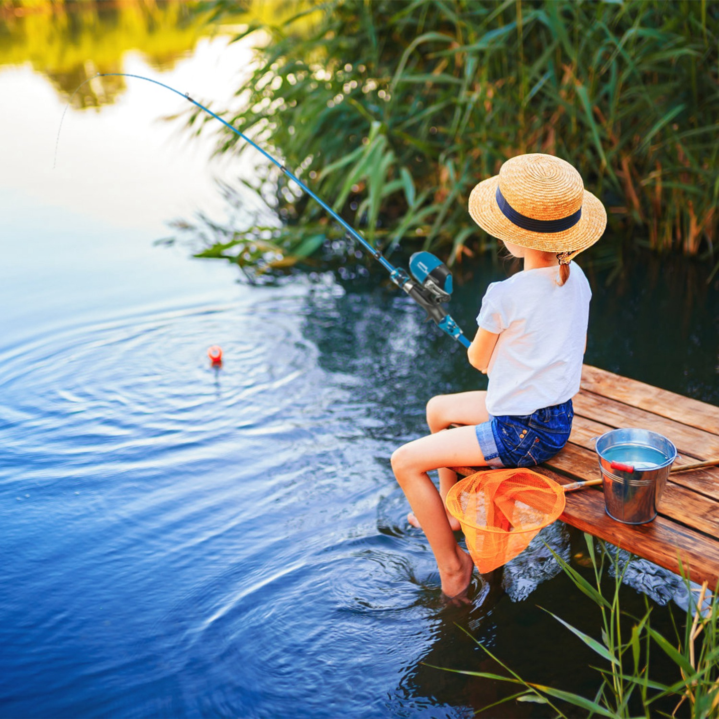 Kids Telescopic Fishing Pole Set, Blue