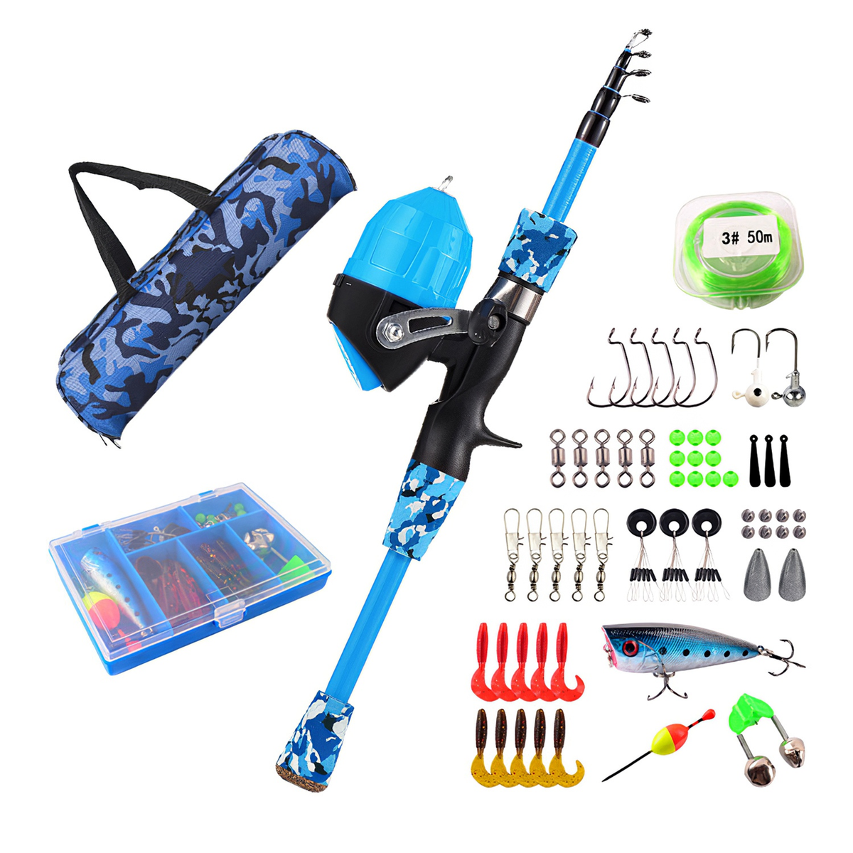Kids Telescopic Fishing Pole Set, Blue
