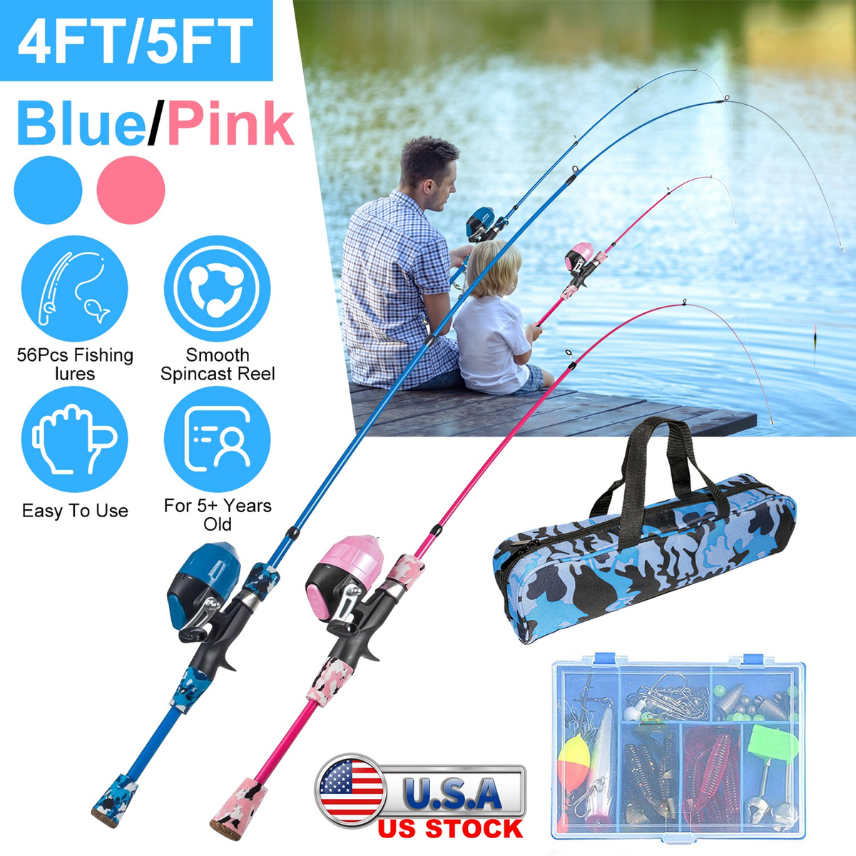 Kids Telescopic Fishing Pole Set, Blue