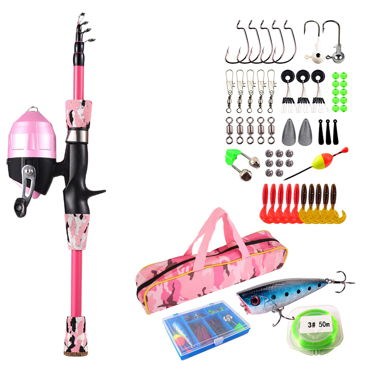 Kids Fishing Pole Set 5 ft Telescopic - Pink