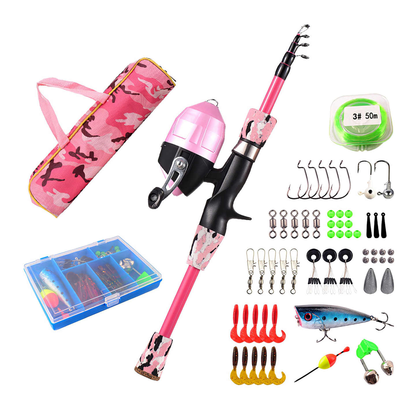 Kids Fishing Pole Set 5 ft Telescopic - Pink
