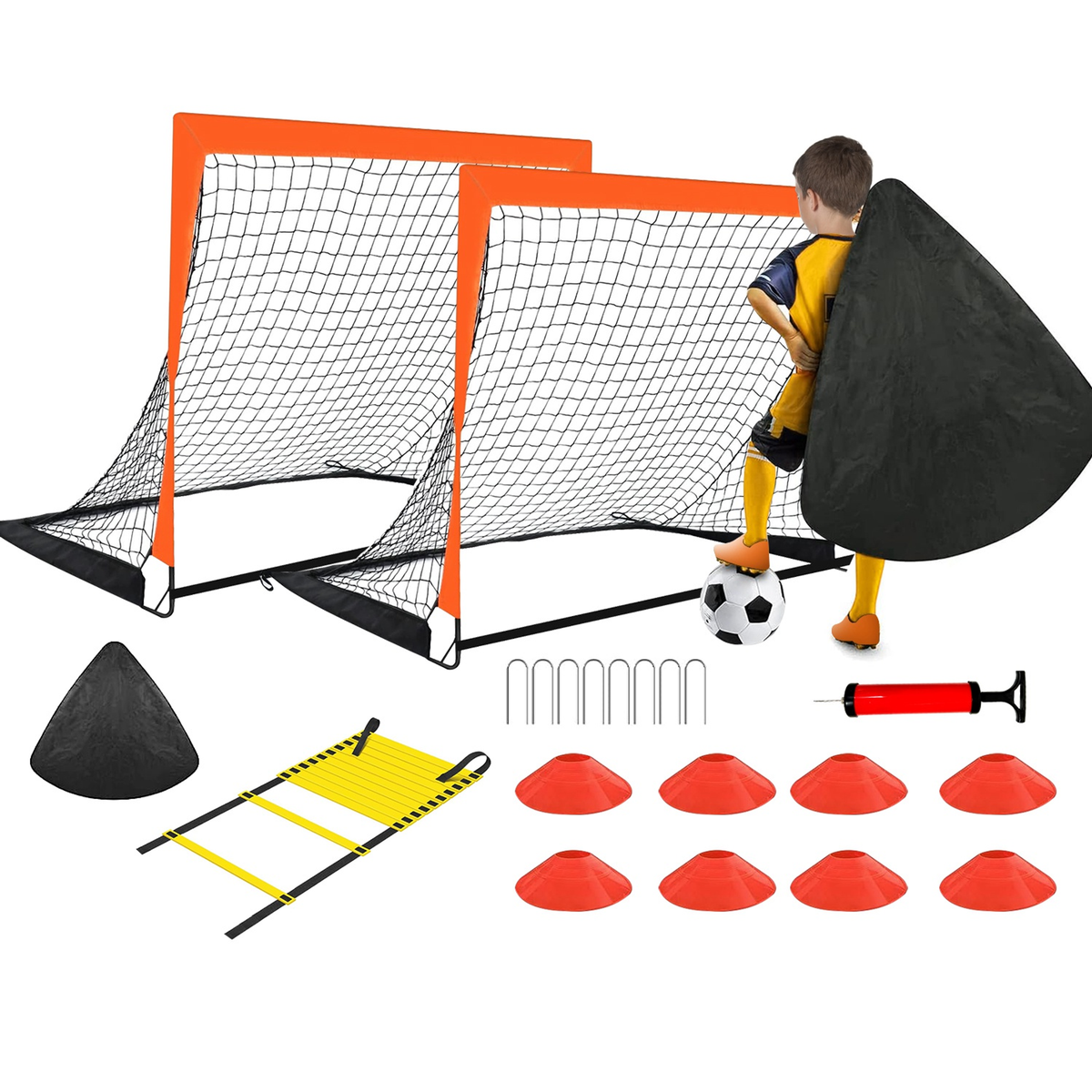 Kids Soccer Goal Training Equipment Set, Orange