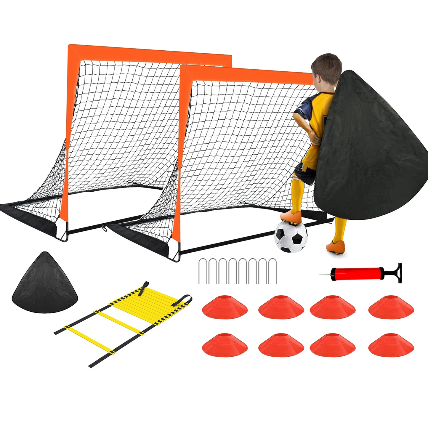 Kids Soccer Goal Training Equipment Set, Orange