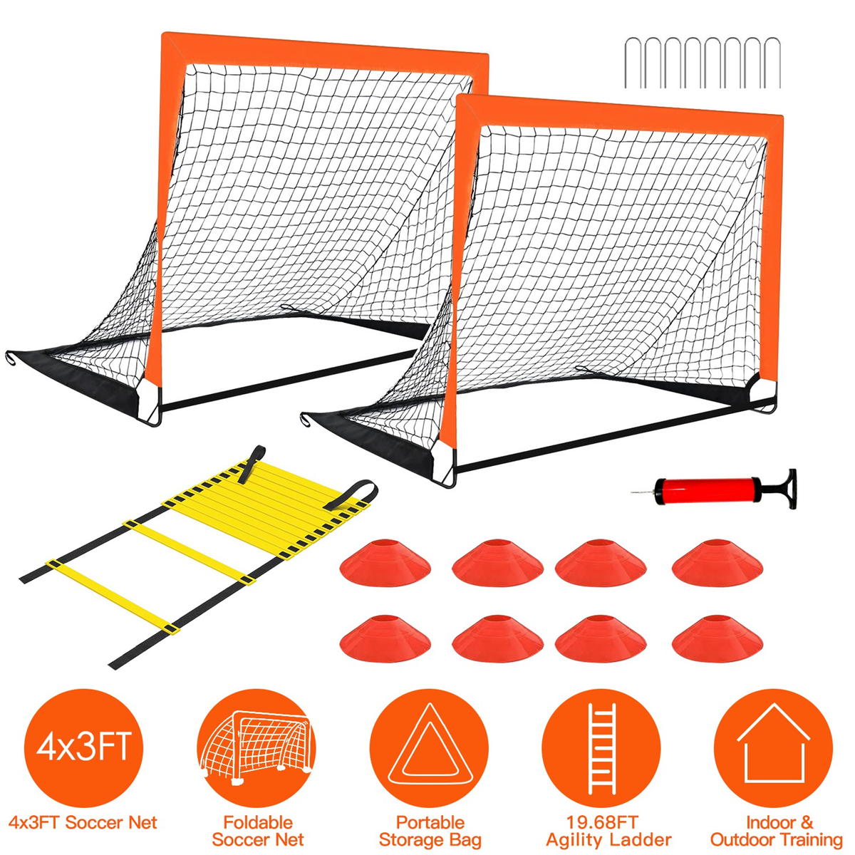 Kids Soccer Goal Training Equipment Set, Orange
